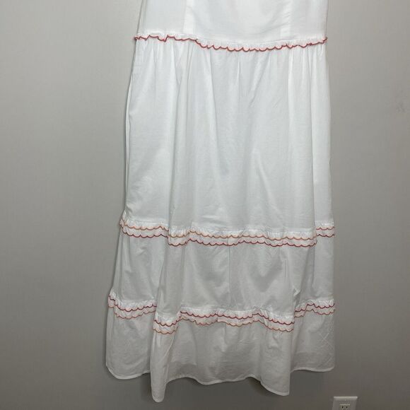 J.CREW Midi Dress Women 14 White Orange Scalloped Trim NEW Pockets Cotton CA107 - Picture 8 of 15